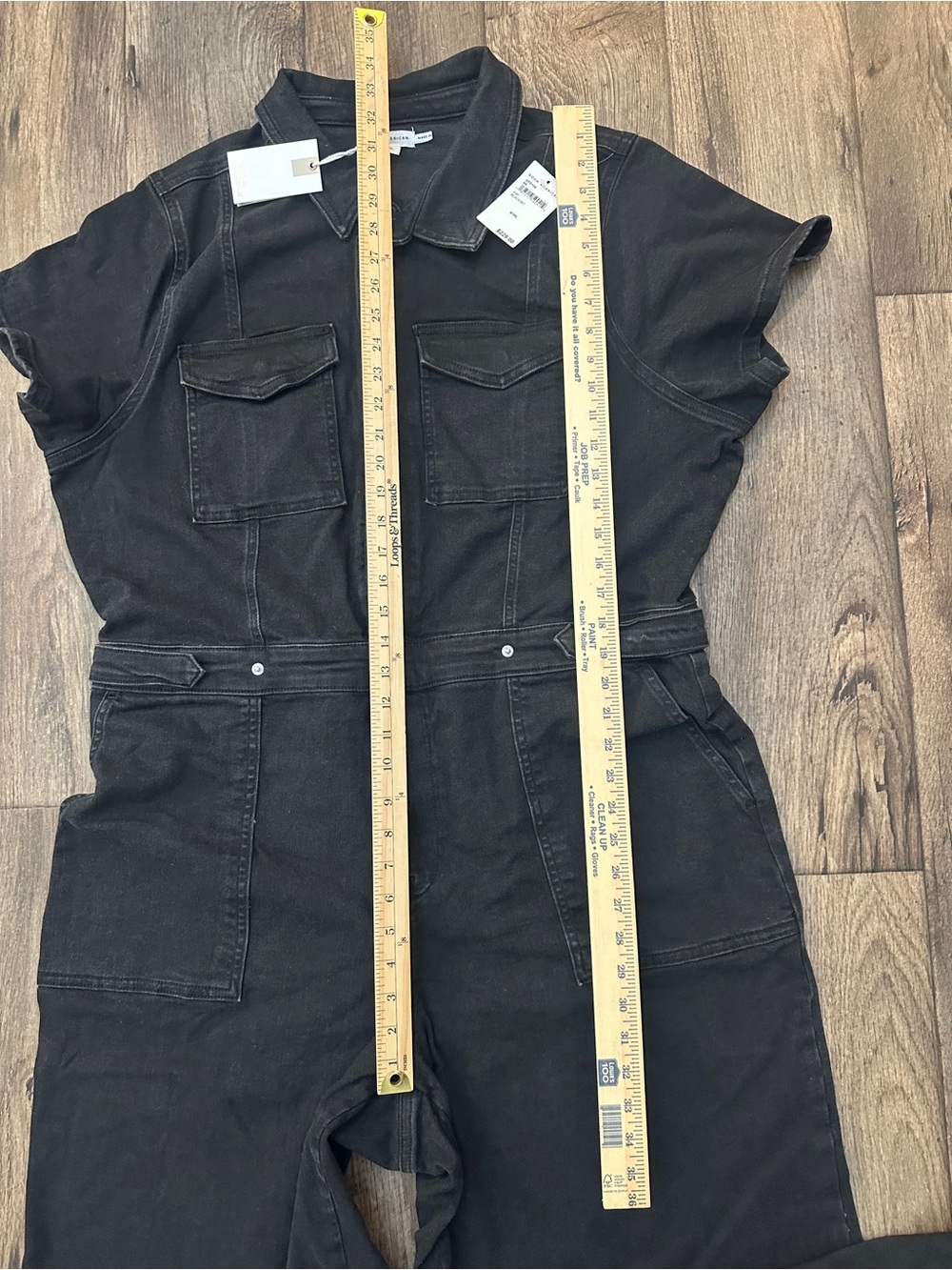 Good American Zip Front Denim Short Sleeves Jumpsuit Women’s Size 3XL Black - Picture 5 of 9